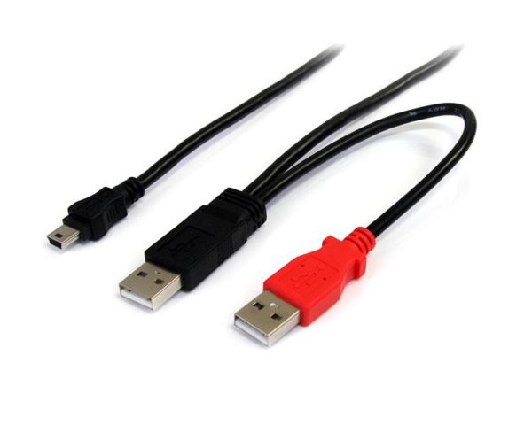 1 ft USB Y Cable for External Hard Drive - USB A to mini B